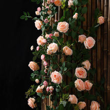 玫瑰假花婚房室内软装暖气管道缠绕背景墙面吊花装饰造景藤蔓