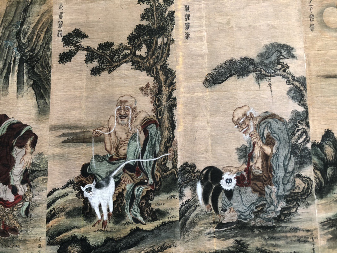 厂家复古做旧收藏玄关客厅背景挂画吴道子十八罗汉图1