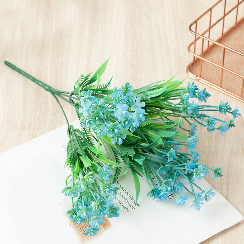 Artificial Flower Fresh Xiaolanhua Wedding Celebration Decoration Flower Bed Flower Box Flower Arrangement Landscape Starry Blue Leaf Grass Wholesale