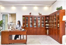 香樟木现代中式实木书柜储物柜边角柜书架组合简易书橱书房家具
