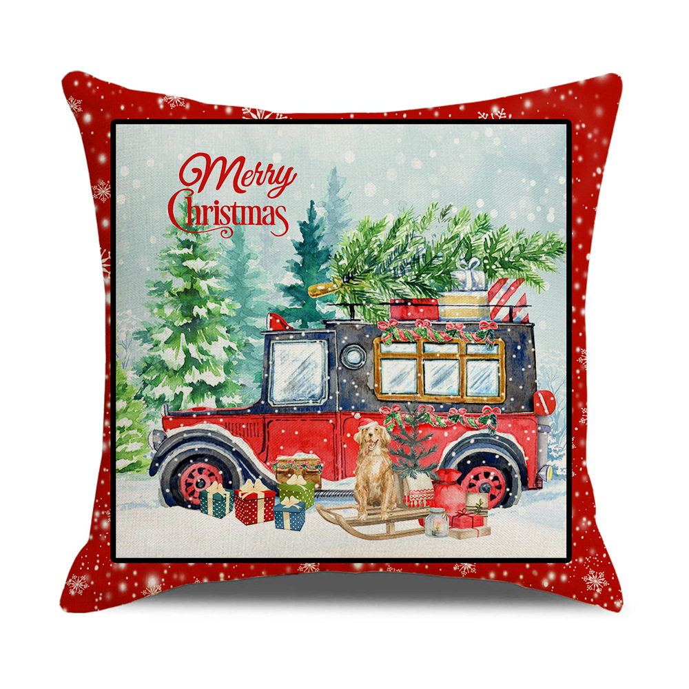 2024 Cross-Border Amazon Red Watercolor Christmas Pillow Linen Printing Holiday Cartoon Pillow Household Supplies