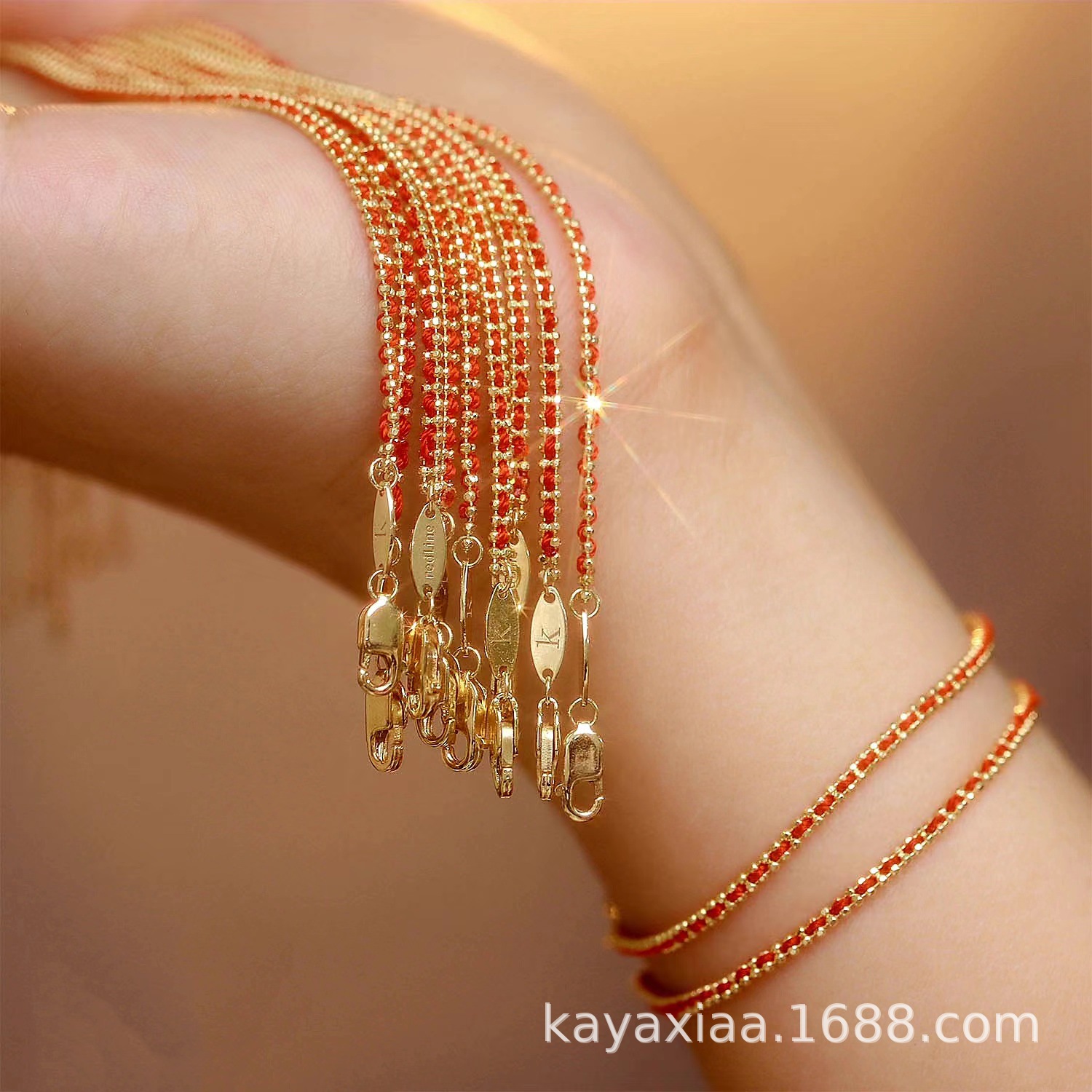 新款法国红绳redline好运女神镀金手链转运本命年外贸境外手工