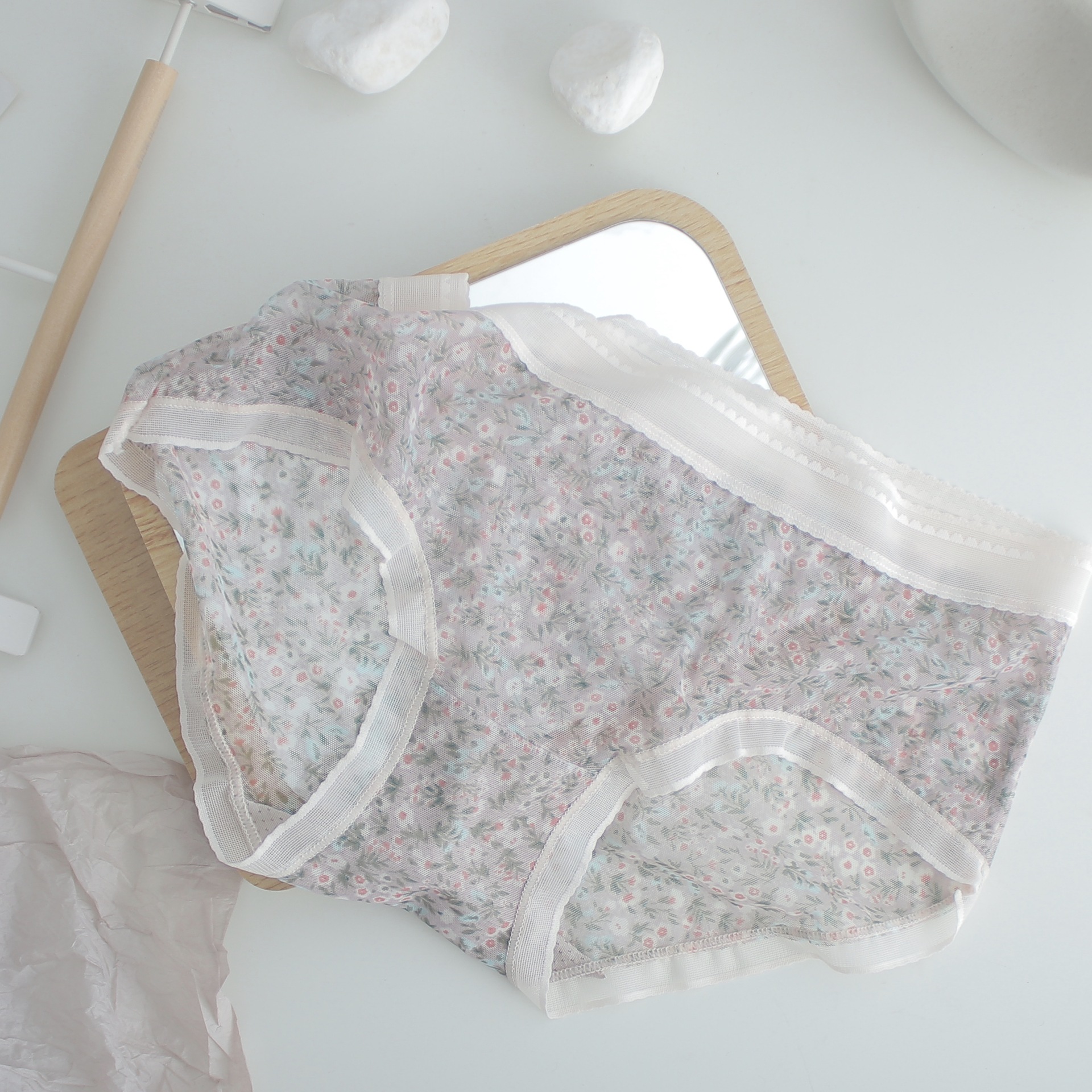 夏季网纱ins烂漫低腰少女内裤 花朵甜美女士短裤薄款透气日系新品