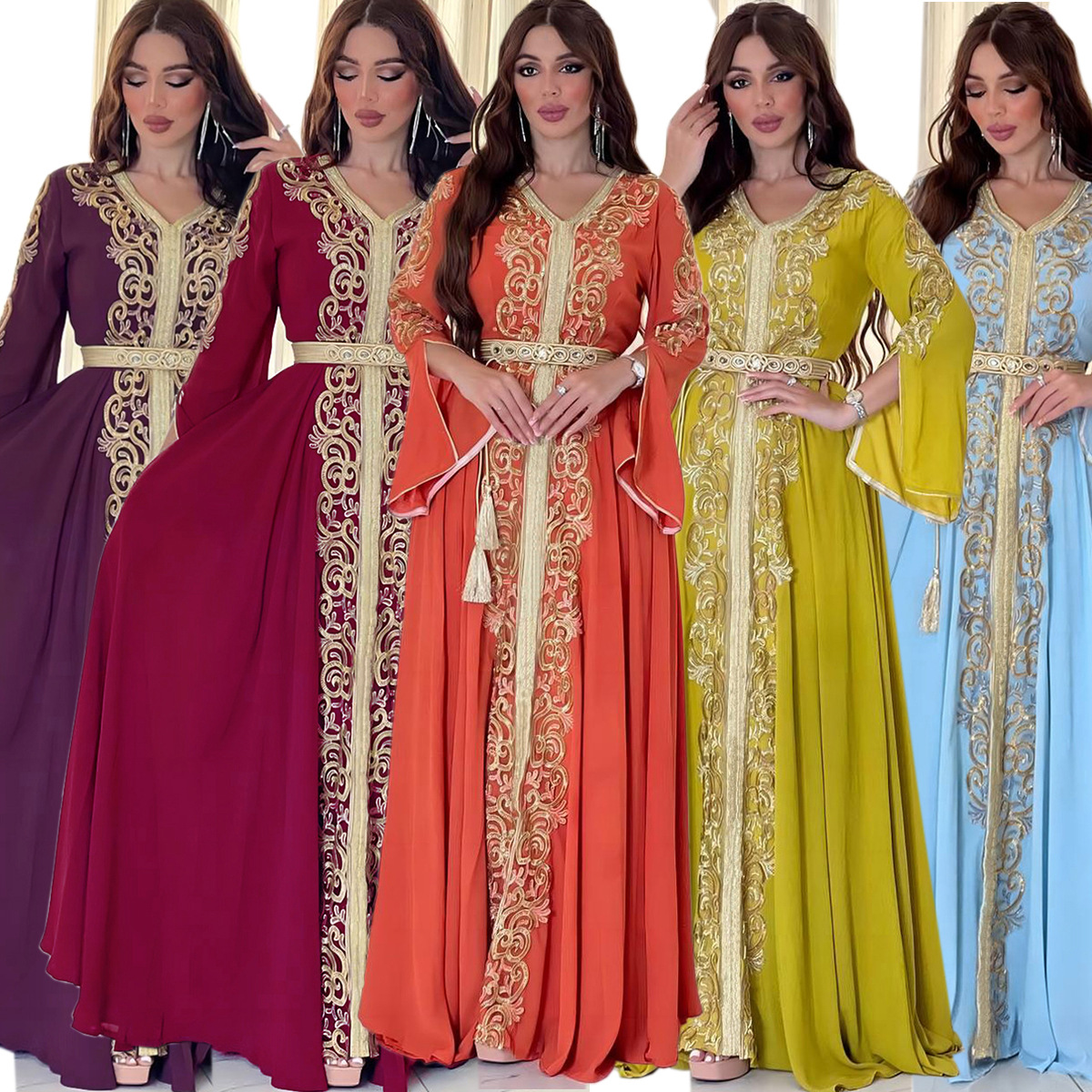 3737 Gurban Arab Dubai Foreign Trade Embroidery Appliqué Dress Muslim Party Dinner Robe image