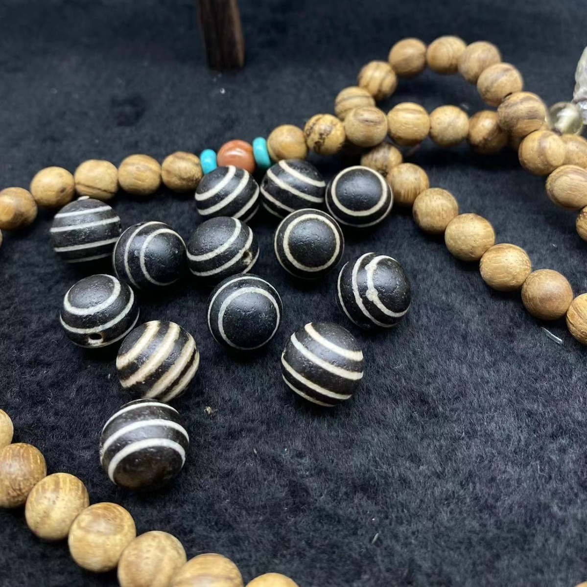 文玩复古做旧黑白色带diy隔珠天眼天珠玛瑙圆珠散珠文玩配饰配珠