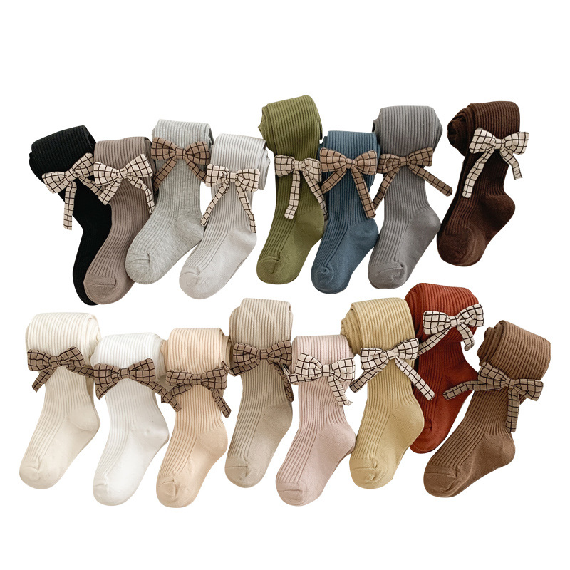 Girls' Leggings Spring and Autumn Thin Korean Style Bowknot Baby Solid Color Children's Pantyhose Wholesale Stockings