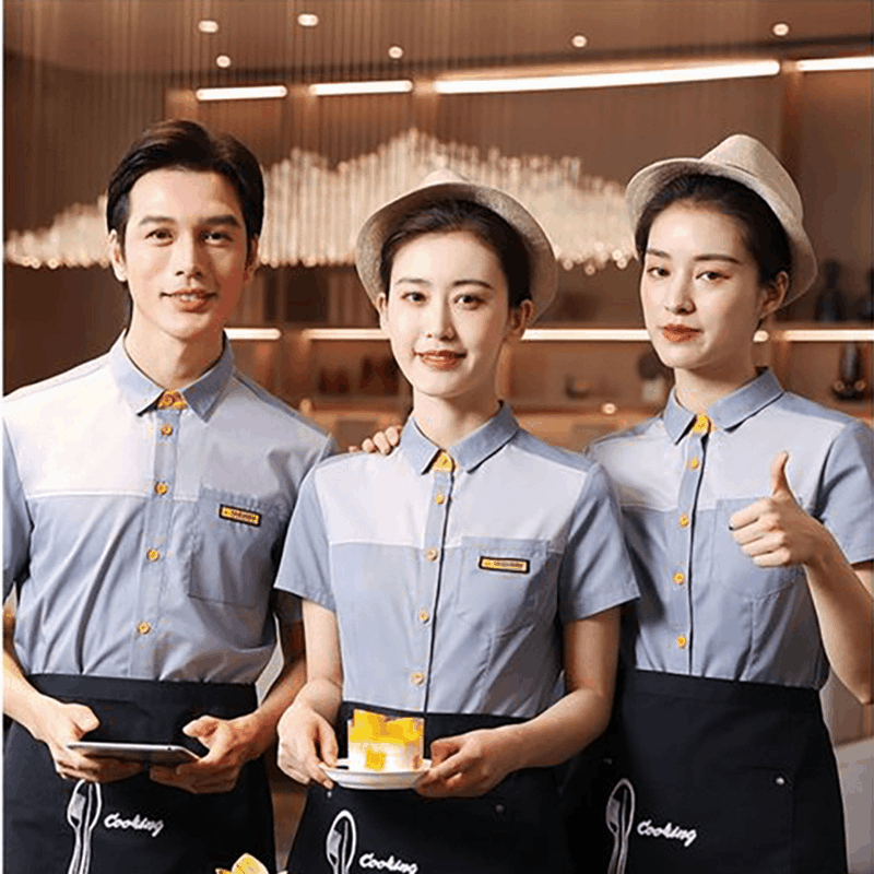 紫羲咖啡厅奶茶店工作服短袖烘焙师蛋糕店服装餐饮服务员夏装女
