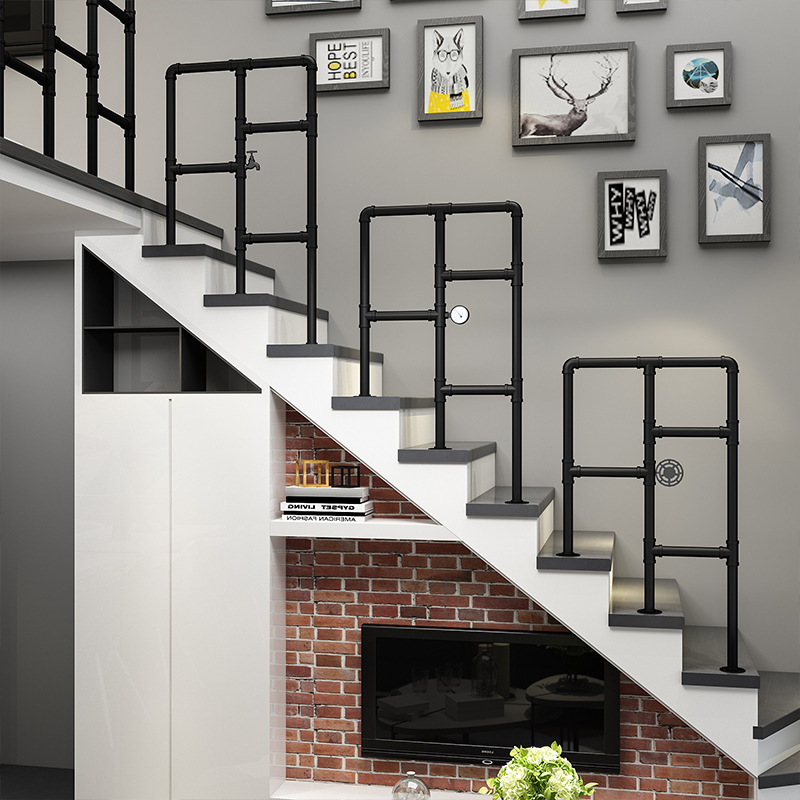 简约现代设计楼梯扶手护栏轻工业风阁楼围栏室内酒吧loft复古栏杆