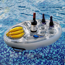 新款充气PVC水上冰吧 自助冰盘派对漂浮便携饮料架多孔杯垫托盘