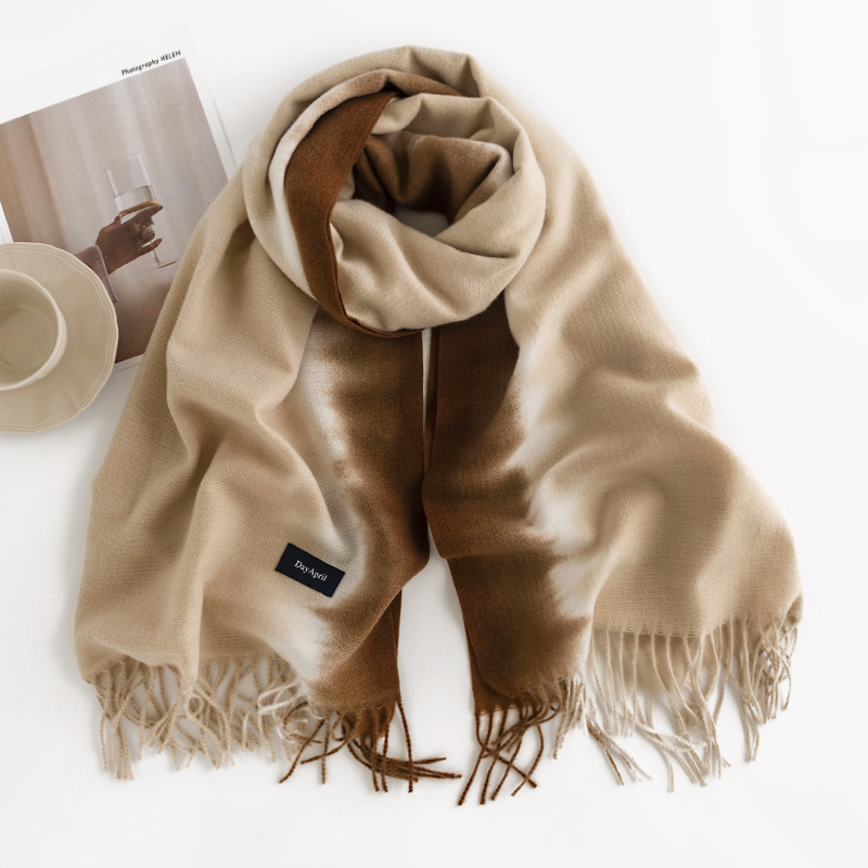 Elegant Socialite Style Gradient Scarf 2023 New Arrival Autumn and Winter Shawl Artificial Cashmere Scarf Women's Warm Scarf