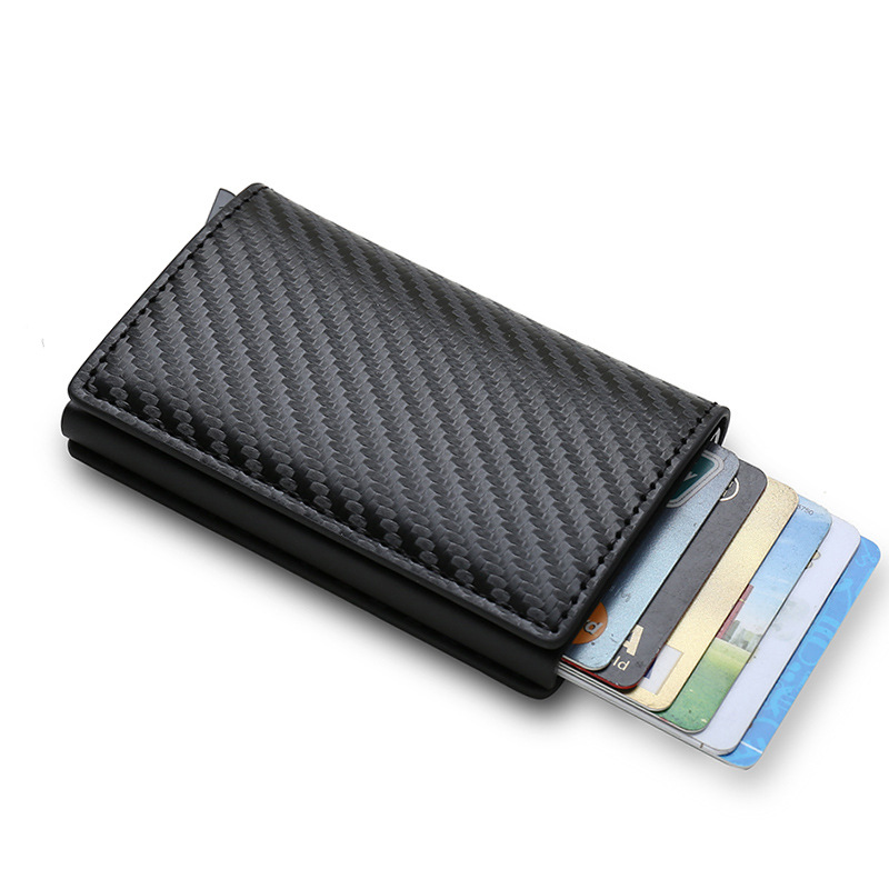 Rfid Anti-Theft Swiping Automatic Pop-up Card Holder Slim Credit Card Metal Card Bag Men's Multiple Card Slots Wallet Carbon Fiber