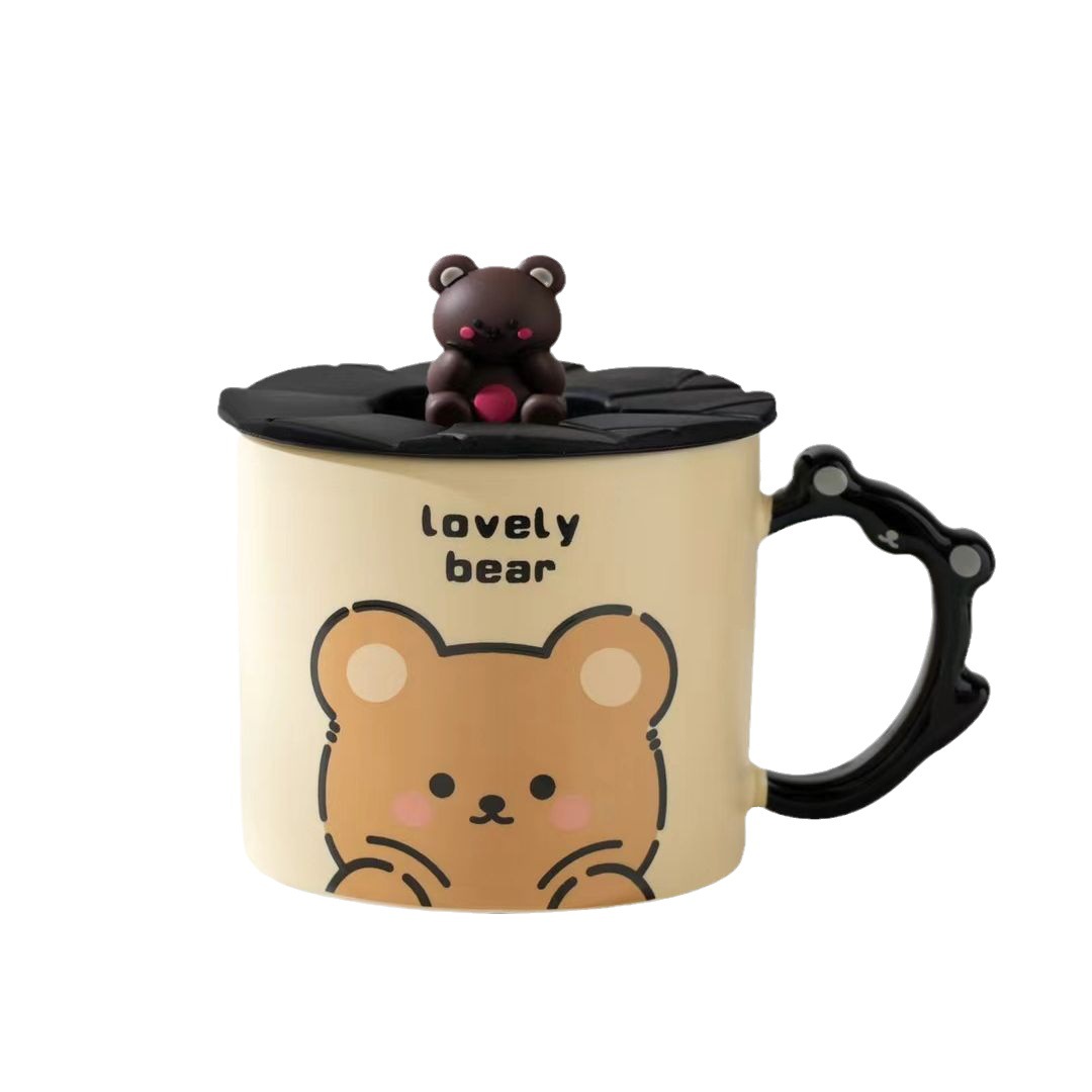 Creative Bear Ceramic Mug Good-looking Household Drinking Cups Cartoon Milk Hu Hu Coffee Cup with Lid Gift