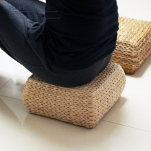 草编方形坐凳创意搁脚矮凳小凳子坐墩换鞋凳客厅沙发矮凳实木板凳