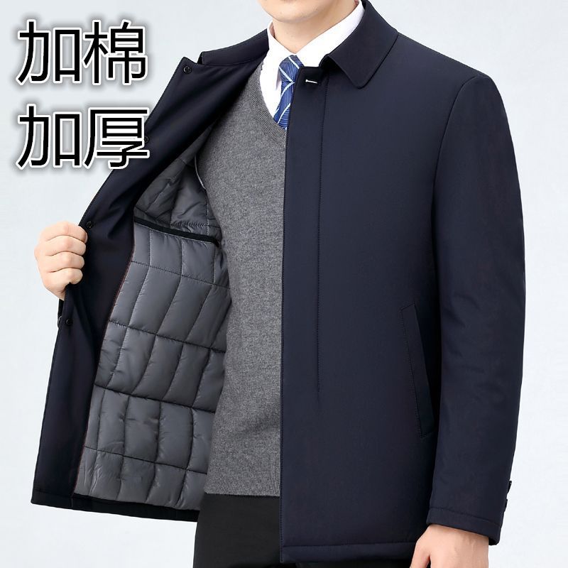 cotton-padded turn-down collar coat men‘s winter wear business cotton-padded coat warm dad coat thickened cotton jacket
