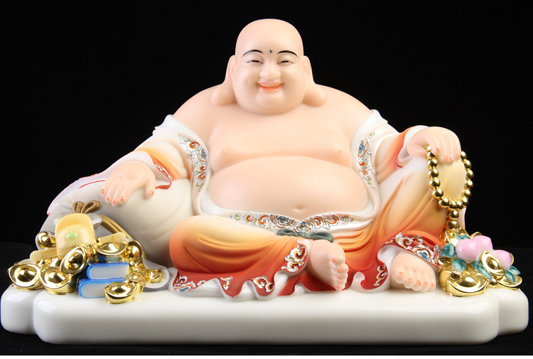 笑佛像大肚弥勒佛像汉白玉居家摆设供奉家用招财乔迁陶瓷大号摆件