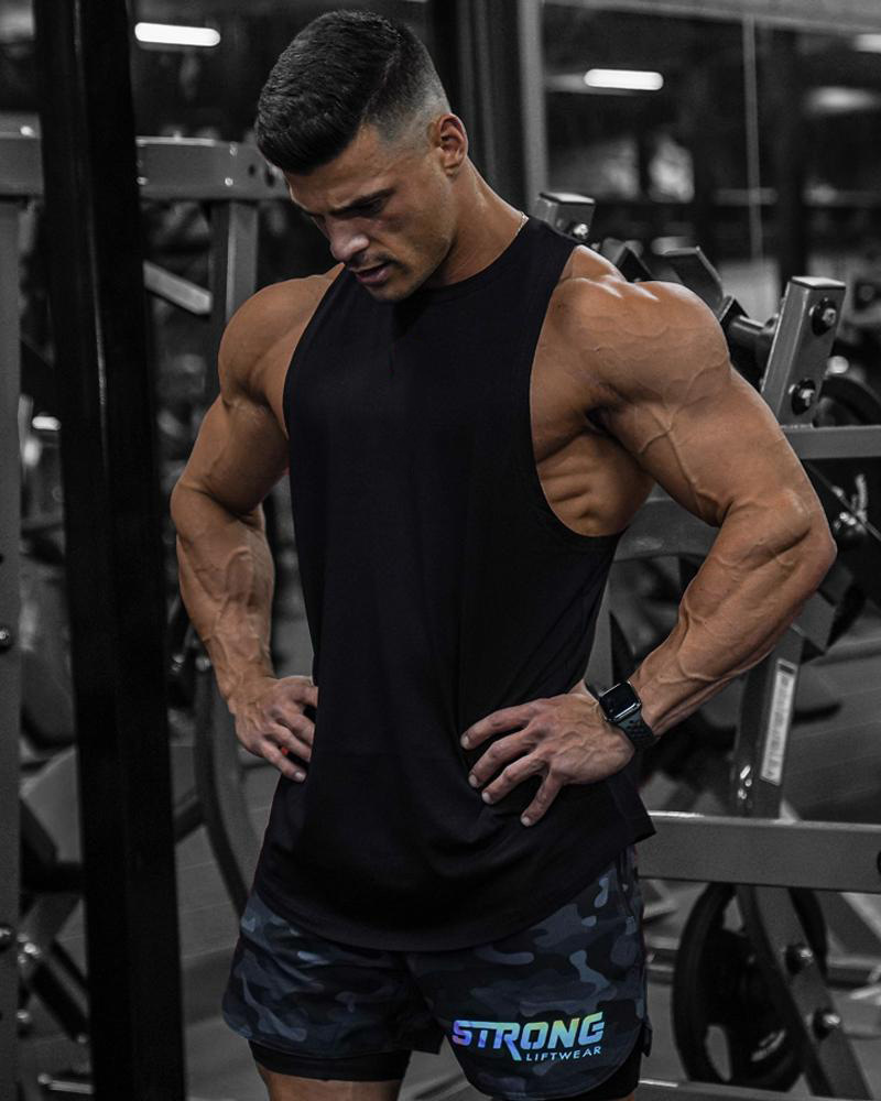 肌肉健身兄弟新款夏季男运动健身服锻炼变色字印花无袖弹力棉背心