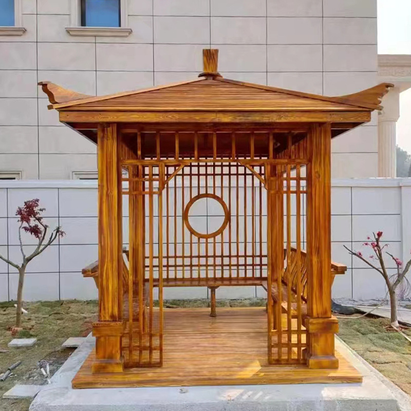 新中式四角凉亭户外庭院实木防腐木新款别墅花园室外露台院子亭子