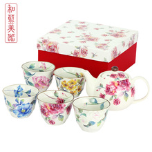 日本进口美浓烧和蓝日式和风茶壶茶杯礼 一壶五杯套装批发
