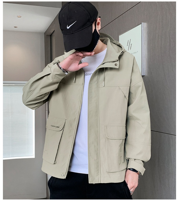 2022春季新款夹克外套男韩版青年连帽休闲工装上衣时尚潮流夹克衫