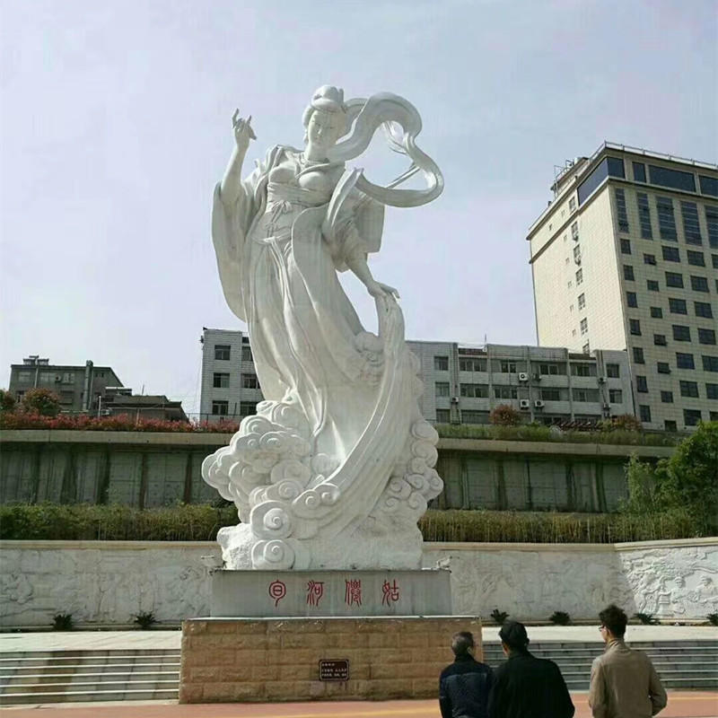 石雕仙女散花 厂家供应汉白玉人物雕塑荷花仙子石雕观音佛像