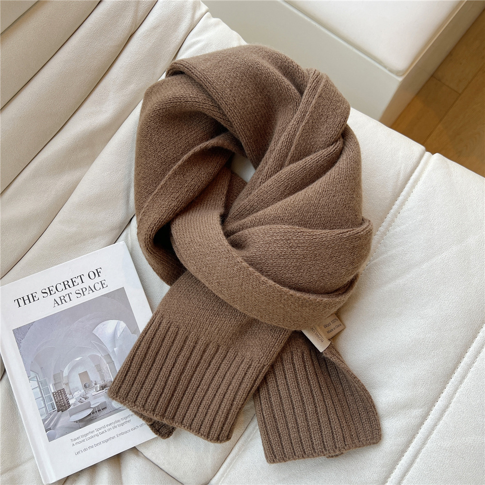 Solid Color Scarf for Women Winter Korean Style Fashionable All-Match Scarf for Students Cute Thickening Warm High-Grade Knitted Shawl