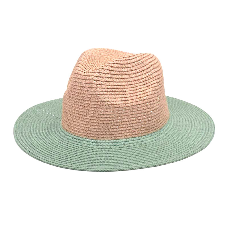 Cross-Border New Arrival Fashion Stitching Straw Hat Men and Women British Outdoor Travel Sun Protection Sun Hat with Wide Brim Two-Color Straw Hat