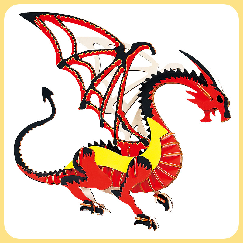 飞龙 激光版 3d木制立体拼图 儿童益智diy手工玩具 恐龙积木模型