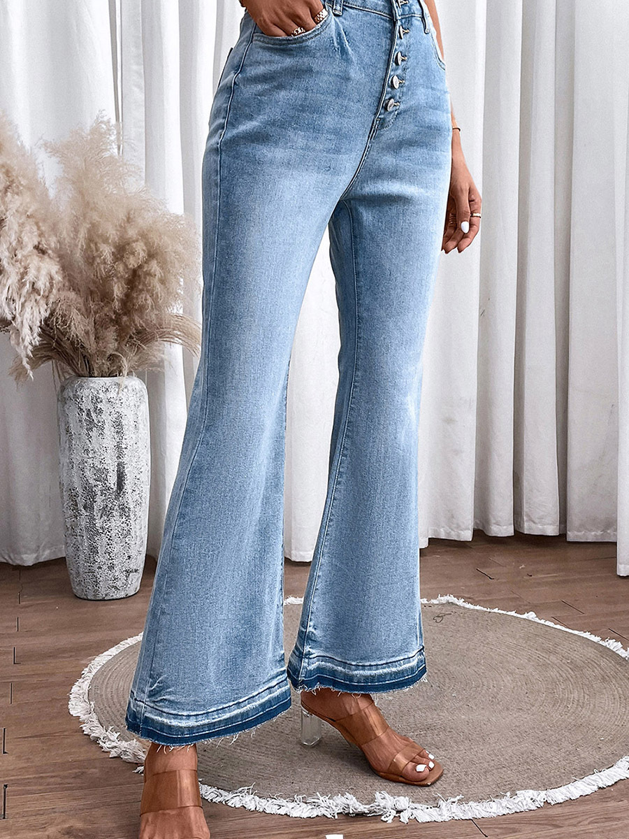 Shiying Cross-Border Hot Sale Autumn New Pure Color Bell-Bottom Pants Women's European and American Leisure All-Matching Slim Fit High Waist Jeans Women