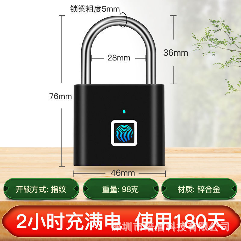 Fingerprint Lock Padlock Small Household Waterproof Password Cabinet Lock Student Dormitory Large Rainproof Door Anti-Theft Door Lock