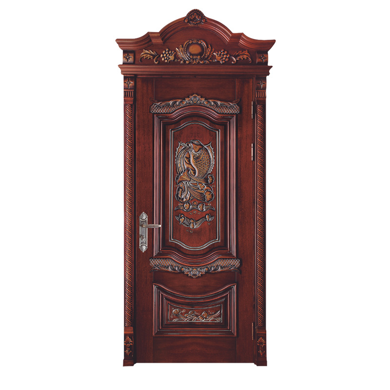 供应实木烤漆门 原木拼装室内卧室门带冒头雕花门 家用套装门代理