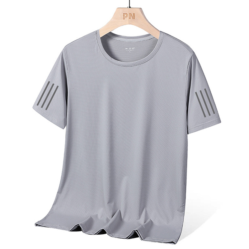 Summer Ice Silk Short-Sleeved T-shirt Men's Loose round Neck Quick-Drying Solid Color Simple Thin Outdoor Sports Men's T-shirt