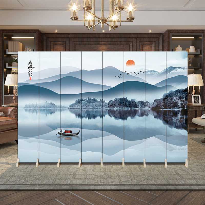 山水画屏风隔断客厅遮挡家用办公室玄关卧室餐厅移动折叠推拉折屏