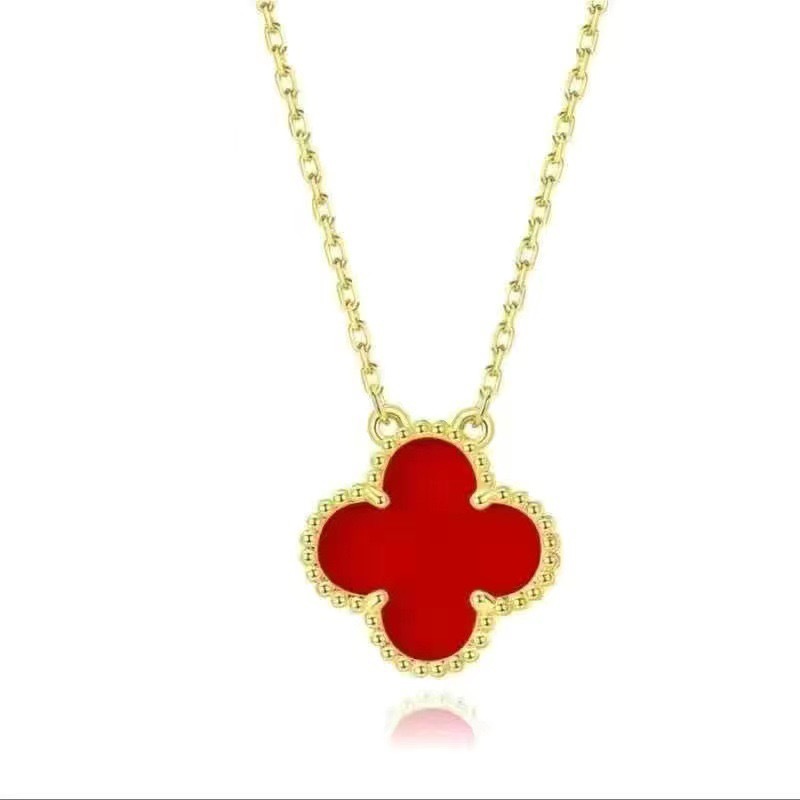 NOVEMBER'S High Version Four-Leaf Clover Necklace Female 18K Rose Gold Clavicle Chain Red Agate Double-Sided Classic Pendant Wholesale