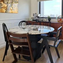 圆形复古圆桌高级美式家用复古小户型轻奢大理石现代简约罗马饭桌