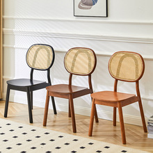 北欧休闲靠背藤编椅设计师创意实木餐椅阳台餐厅简约藤编椅子