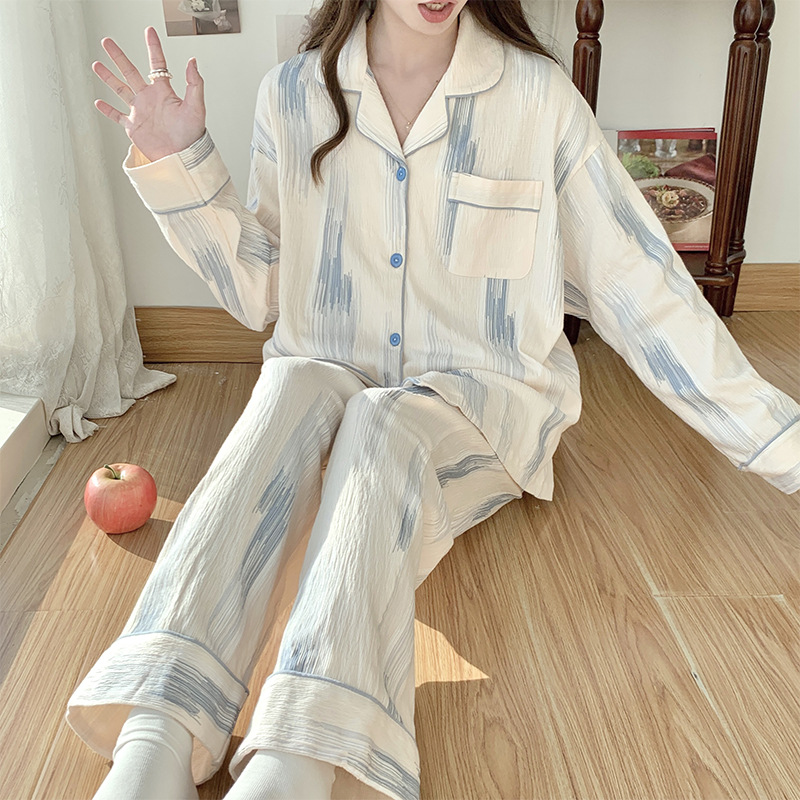 Zi Lan-Tmall Quality Knitted 6535 Cotton Long-Sleeved Pajamas Women's Live Hot Spring and Autumn Cardigan Homewear Suit