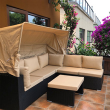 户外休闲创意遮阳藤编沙发床花园庭院露天藤椅茶几家具阳台藤沙发