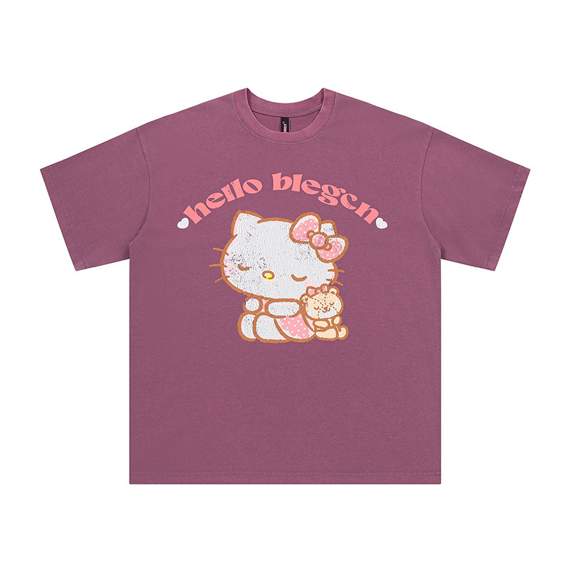 atn男装|2024夏季纯色个性卡通印花短袖hello kitty休闲t恤男女潮