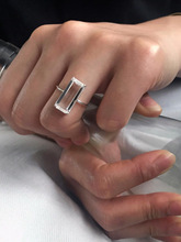 长方形透明石英石戒指女个性玻璃方钻水晶石韩国潮流小众设计指环