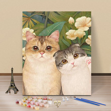 新款diy数字油画手绘油彩画卡通猫咪填充填色丙烯画源头厂家批发
