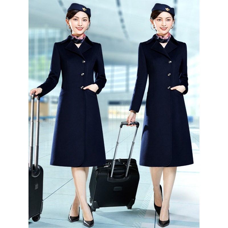 空姐制服大衣职业过膝长款加棉加厚毛呢外套女工作服呢大衣工装冬