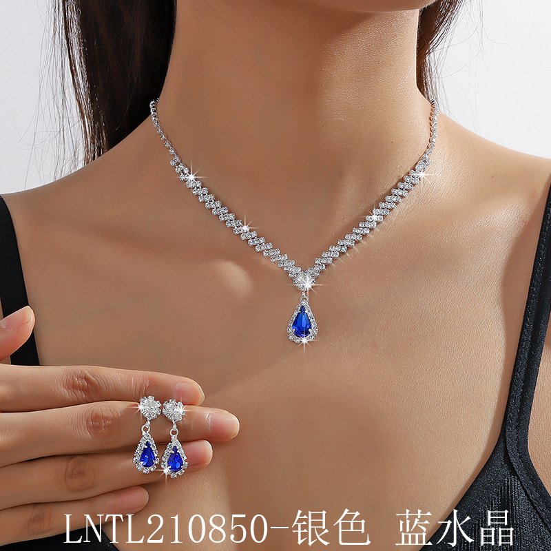 Cross-Border Hot Selling Exquisite Claw Chain Necklace and Earrings Suite Two-Piece Set Water Drop Necklace Clavicle Chain Dinner Accessories for Women