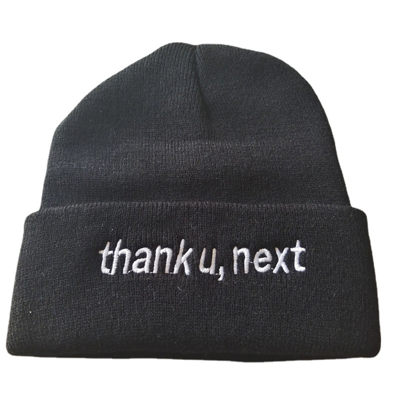 Cross-Border Letters Thank U, next Embroidery Knitted Hat Cold-Proof Warm Fashion Men and Women Autumn and Winter Woolen Cap