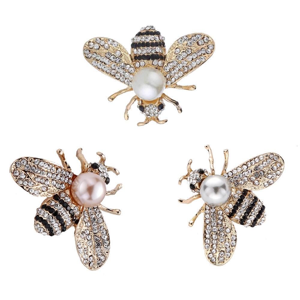 欧美跨境蜜蜂胸针韩版珍珠动物胸花昆虫别针防走光扣服装配饰批发