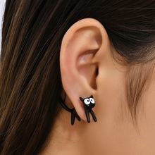 速卖通热销 欧美创意可爱小猫咪穿插耳环 个性后挂小动物耳钉批发