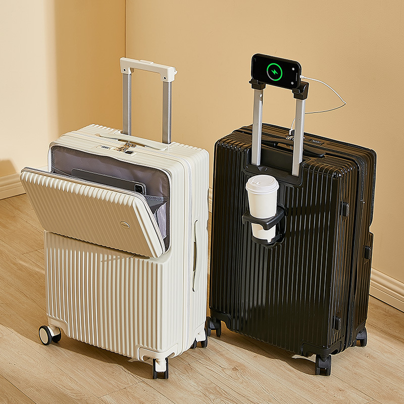 多功能前开口行李箱女20寸登机箱轻便拉杆箱皮箱24旅行密码箱子男