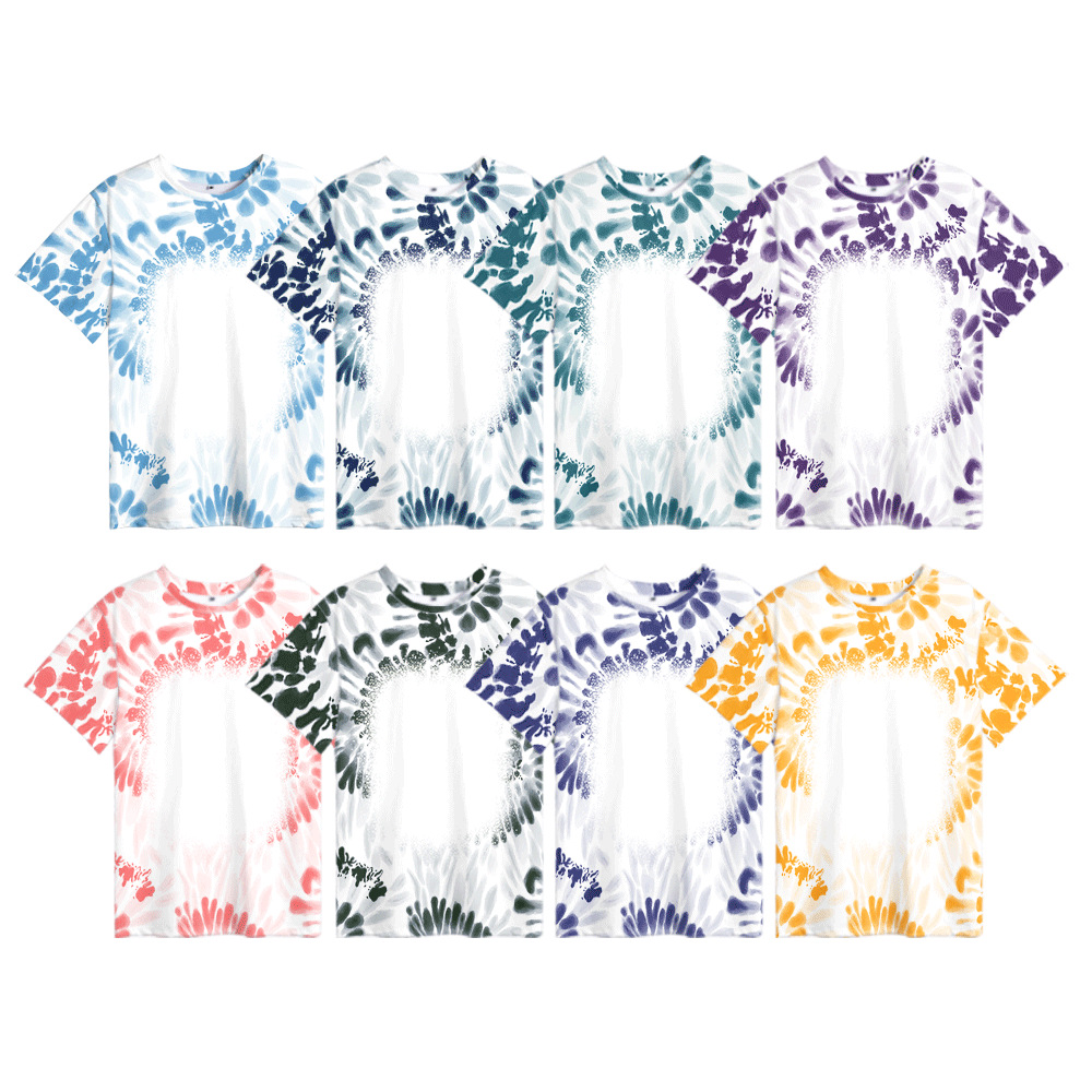 Tie-Dyed T-shirt Conch Circle Pattern Top Sublimation Loose Design Short Sleeve round Neck Parent-Child Wear Ins Fashion