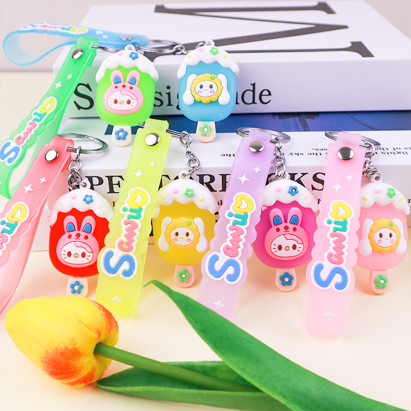 Cartoon Bunny Ice Cream Keychain Creative Cream DIY Accessories Soft Glue Ice Candy Doll Pendant Factory Wholesale