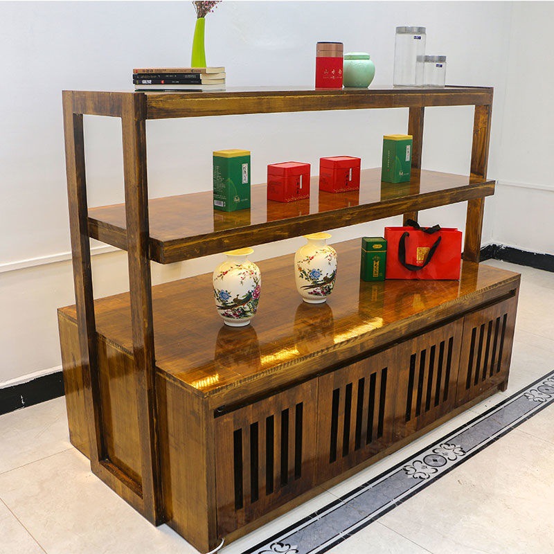 实木新中式茶叶中岛柜茶盘茶具架子展示架烟酒展柜边柜瓷器展示柜