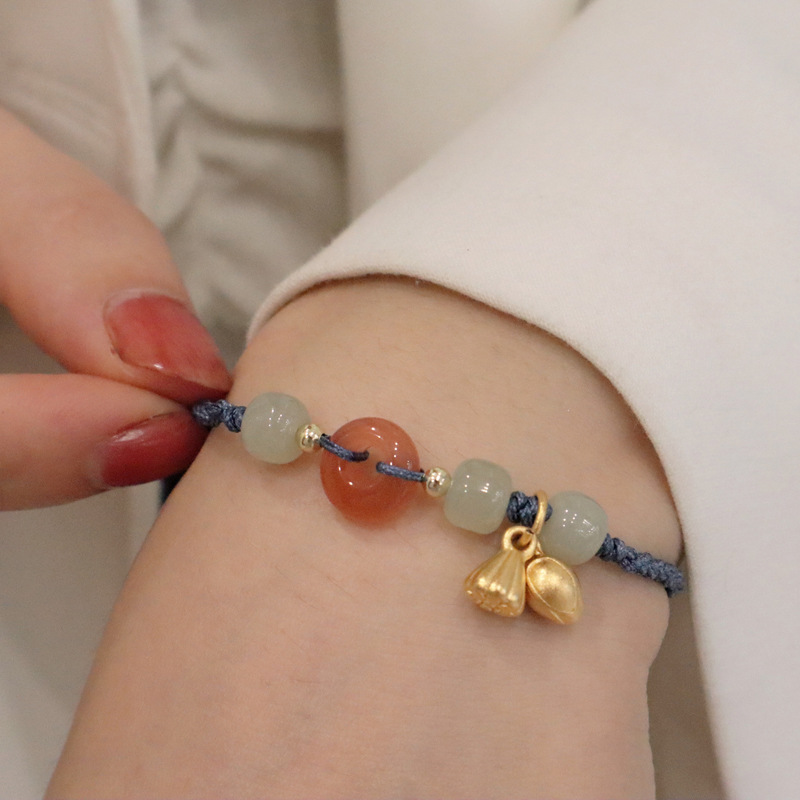 和田玉平安扣两世欢手链手绳女手工编织闺蜜编绳古风秋季小众设计